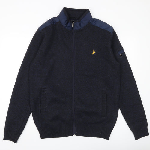 Brave Soul Mens Blue XL Full Zip High Neck Jumper with Logo