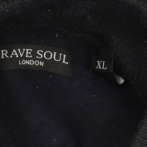 Brave Soul Mens Blue XL Full Zip High Neck Jumper with Logo