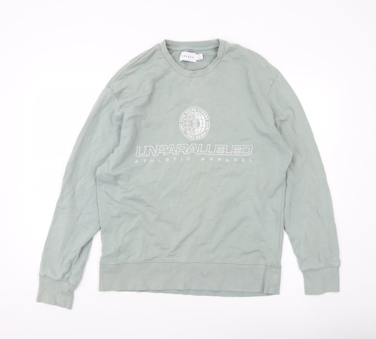 Topman Men’s Green Sweatshirt Size S Crew Neck Graphic Pullover
