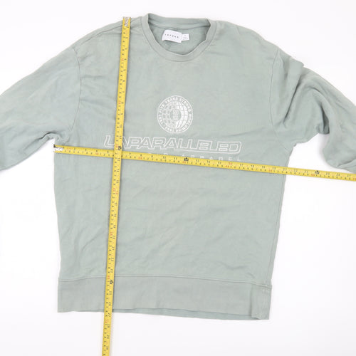 Topman Men’s Green Sweatshirt Size S Crew Neck Graphic Pullover