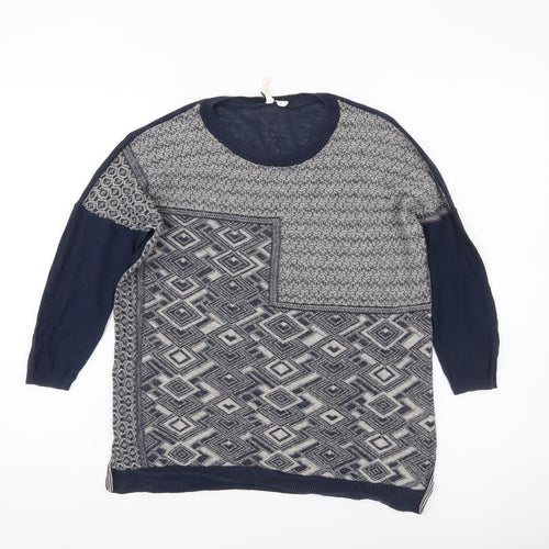 White Stuff Womens Blue Geometric Tunic Jumper UK 10 Linen Cotton
