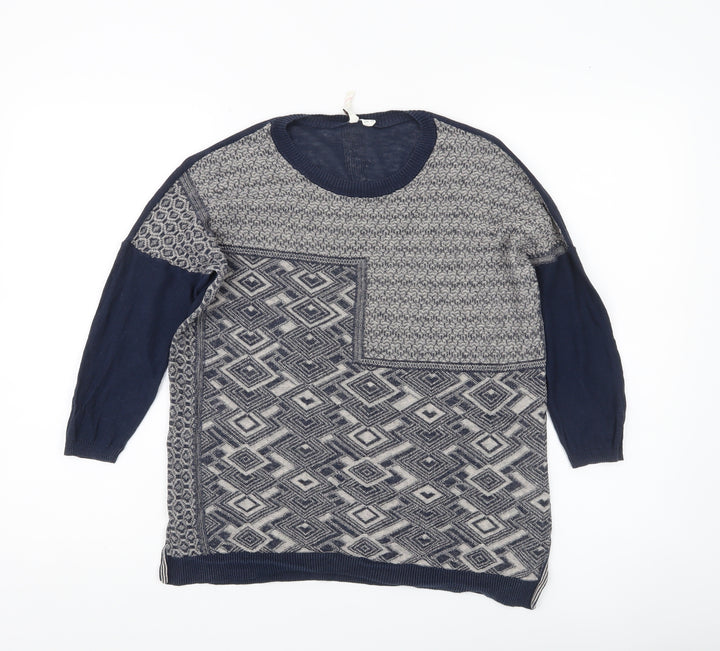 White Stuff Womens Blue Geometric Tunic Jumper UK 10 Linen Cotton