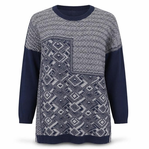 White Stuff Womens Blue Geometric Tunic Jumper UK 10 Linen Cotton