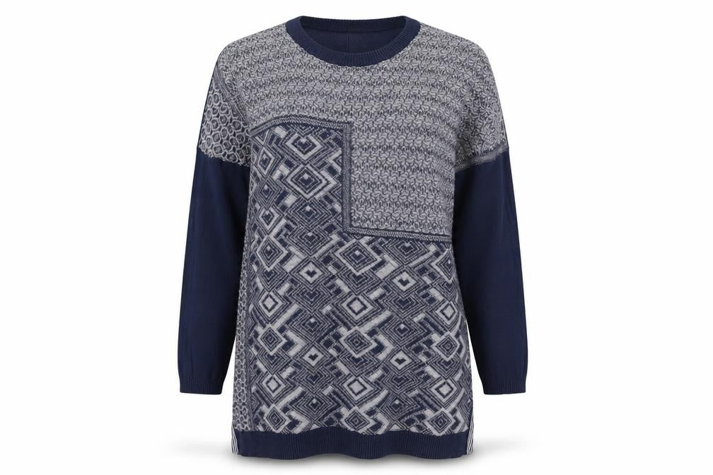 White Stuff Womens Blue Geometric Tunic Jumper UK 10 Linen Cotton