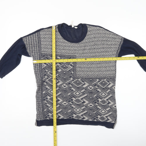 White Stuff Womens Blue Geometric Tunic Jumper UK 10 Linen Cotton