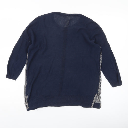 White Stuff Womens Blue Geometric Tunic Jumper UK 10 Linen Cotton