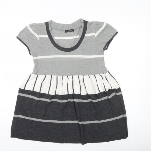 James Lakeland Women’s Grey Striped Tunic Jumper Size 14 Short Sleeve Knit