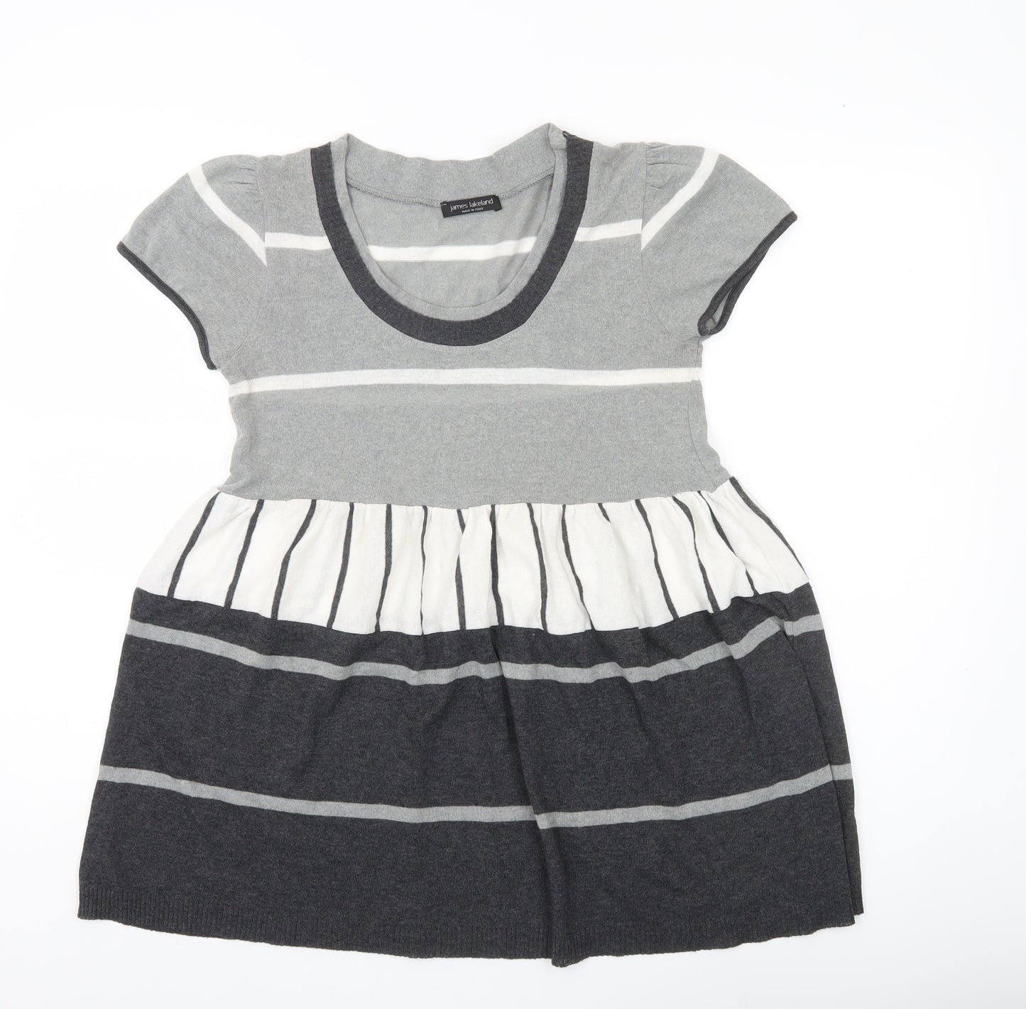 James Lakeland Women’s Grey Striped Tunic Jumper Size 14 Short Sleeve Knit