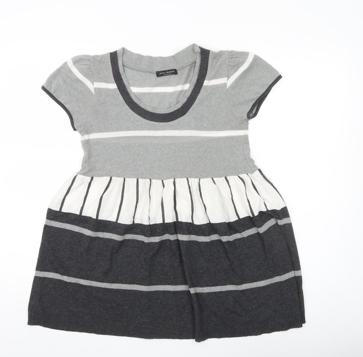 James Lakeland Women’s Grey Striped Tunic Jumper Size 14 Short Sleeve Knit