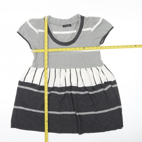 James Lakeland Women’s Grey Striped Tunic Jumper Size 14 Short Sleeve Knit
