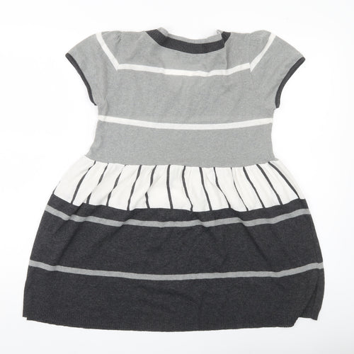 James Lakeland Women’s Grey Striped Tunic Jumper Size 14 Short Sleeve Knit