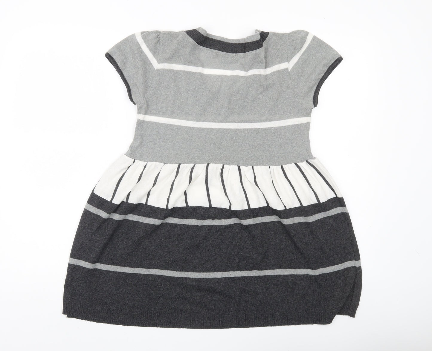 James Lakeland Women’s Grey Striped Tunic Jumper Size 14 Short Sleeve Knit