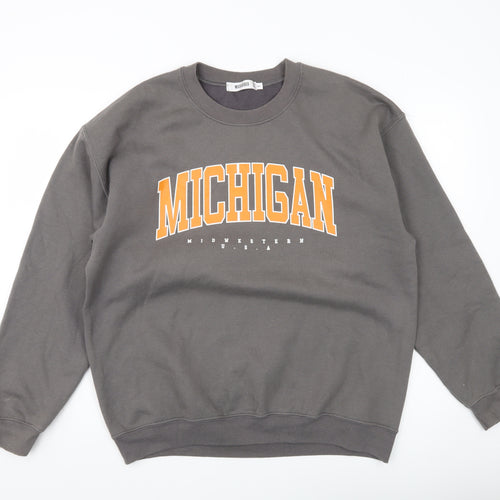 Missguided Unisex Grey College Michigan Sweatshirt Size L Crew Neck
