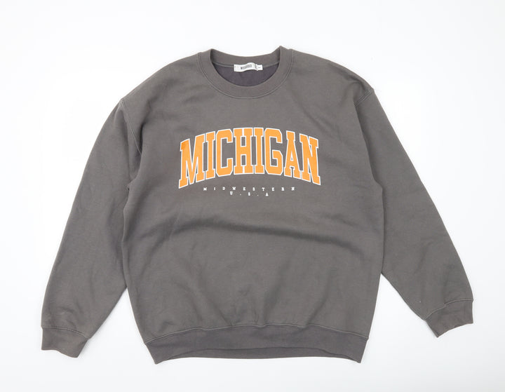 Missguided Unisex Grey College Michigan Sweatshirt Size L Crew Neck