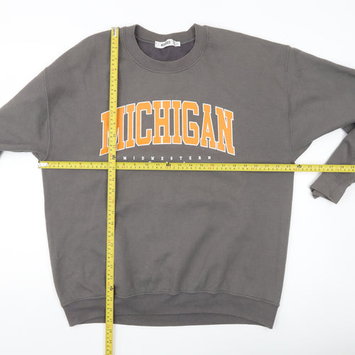 Missguided Unisex Grey College Michigan Sweatshirt Size L Crew Neck