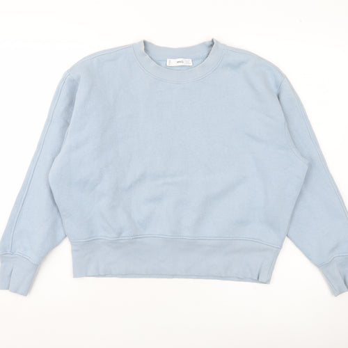 MNG Women Blue Small Pullover Sweatshirt Crew Neck Cotton