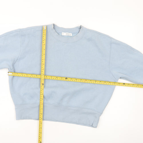 MNG Women Blue Small Pullover Sweatshirt Crew Neck Cotton