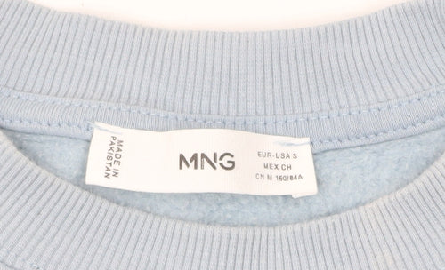 MNG Women Blue Small Pullover Sweatshirt Crew Neck Cotton