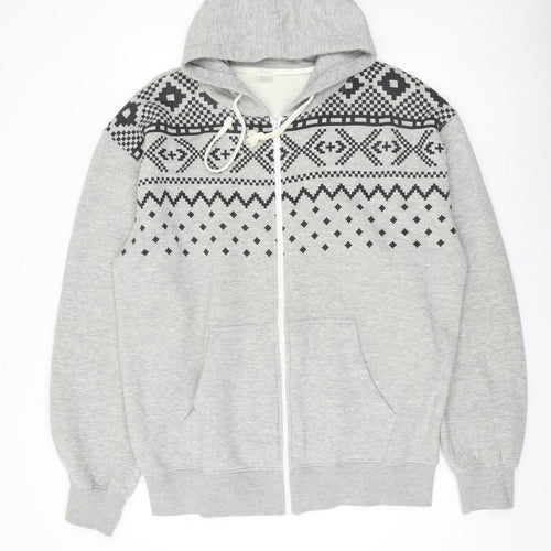 USA Apparel Mens Grey XL Full Zip Hoodie Geometric Print