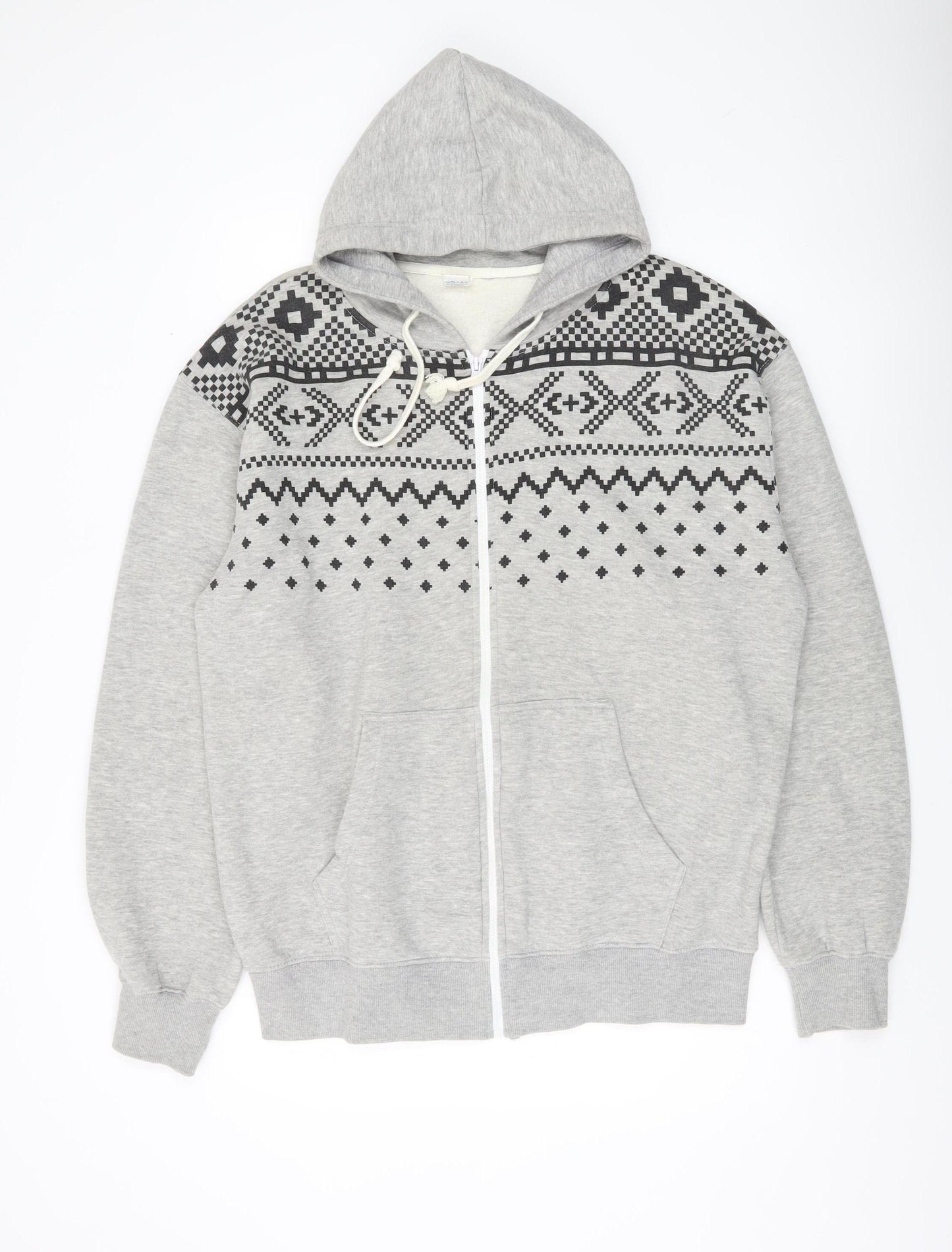 USA Apparel Mens Grey XL Full Zip Hoodie Geometric Print