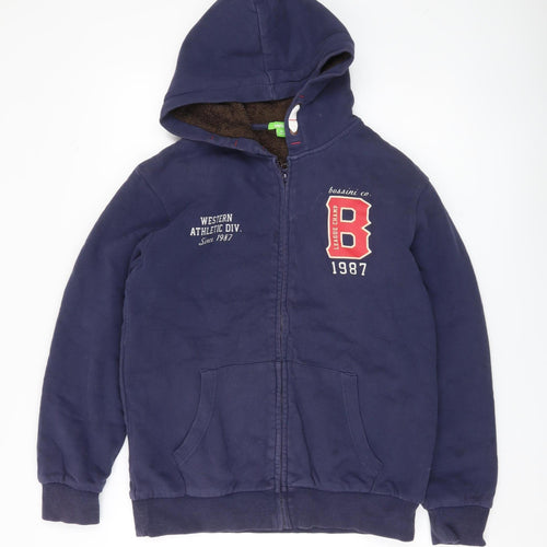 Bossini Boys Blue Full Zip Hoodie 14 Years Lined Hooded Casual Jacket