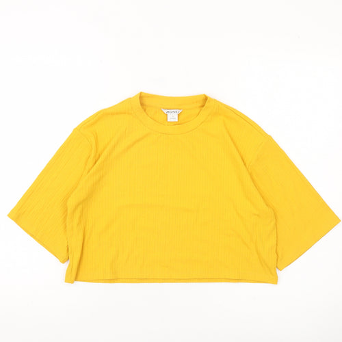 Monki Women Yellow Cropped T-Shirt Size S Short Sleeve Jersey Top