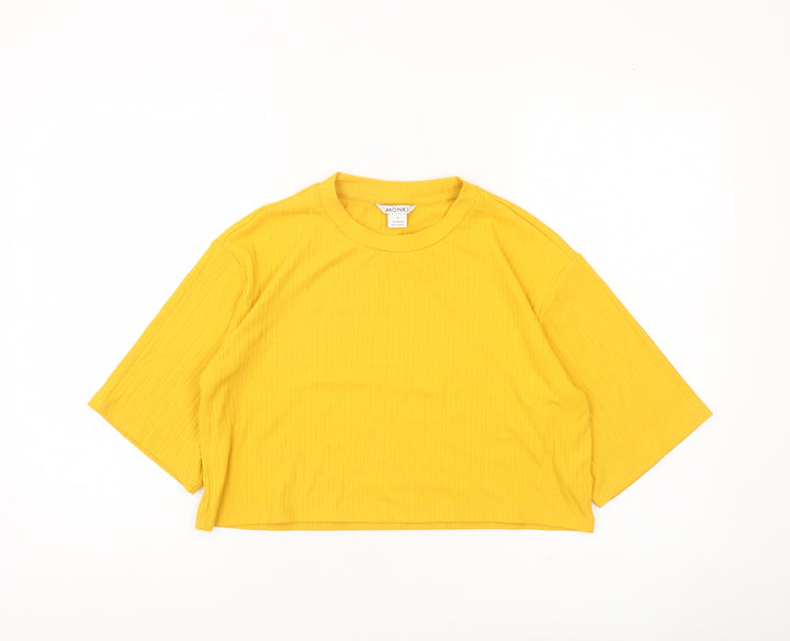 Monki Women Yellow Cropped T-Shirt Size S Short Sleeve Jersey Top