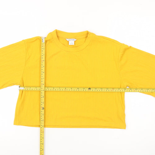 Monki Women Yellow Cropped T-Shirt Size S Short Sleeve Jersey Top
