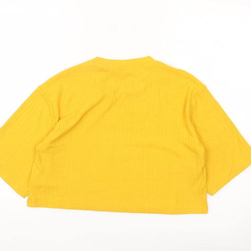 Monki Women Yellow Cropped T-Shirt Size S Short Sleeve Jersey Top