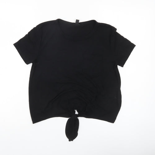 J.Crew Women Black Cropped Tie Front T-Shirt Size S Casual Top