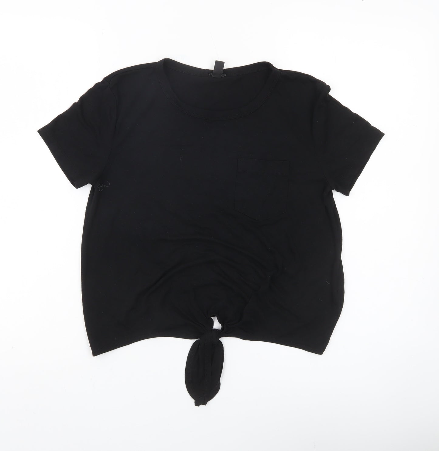 J.Crew Women Black Cropped Tie Front T-Shirt Size S Casual Top
