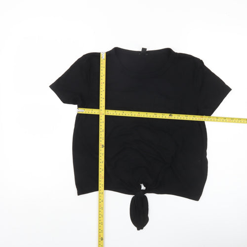 J.Crew Women Black Cropped Tie Front T-Shirt Size S Casual Top