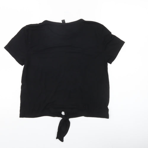 J.Crew Women Black Cropped Tie Front T-Shirt Size S Casual Top