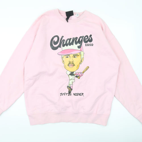 H&M Men’s Pink Justin Bieber Graphic Sweatshirt M Relaxed Fit