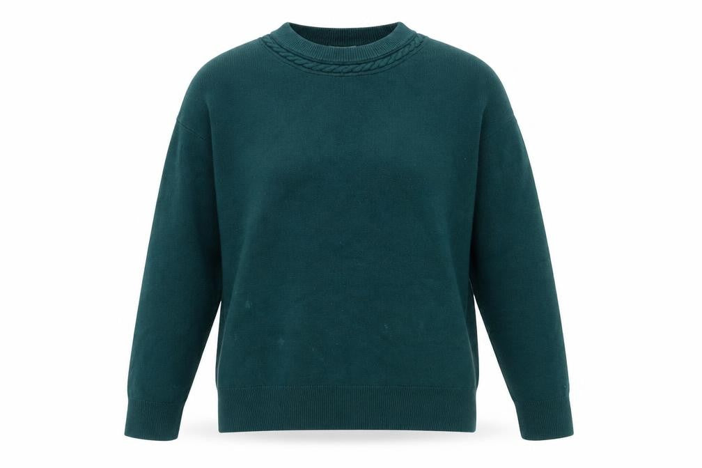 Front view of Eastex women’s green acrylic jumper medium crew neck long sleeve