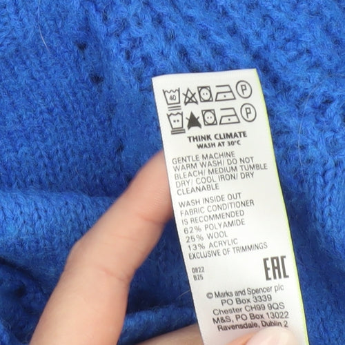 Marks and Spencer Per Una Womens Blue Cable Knit Jumper Size 14