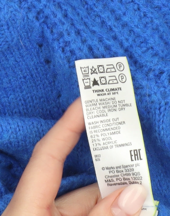 Marks and Spencer Per Una Womens Blue Cable Knit Jumper Size 14