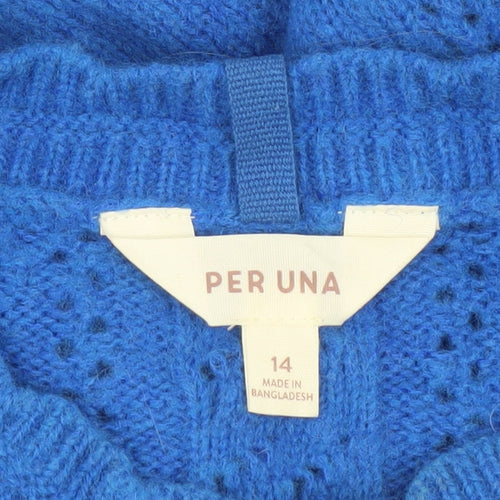 Marks and Spencer Per Una Womens Blue Cable Knit Jumper Size 14