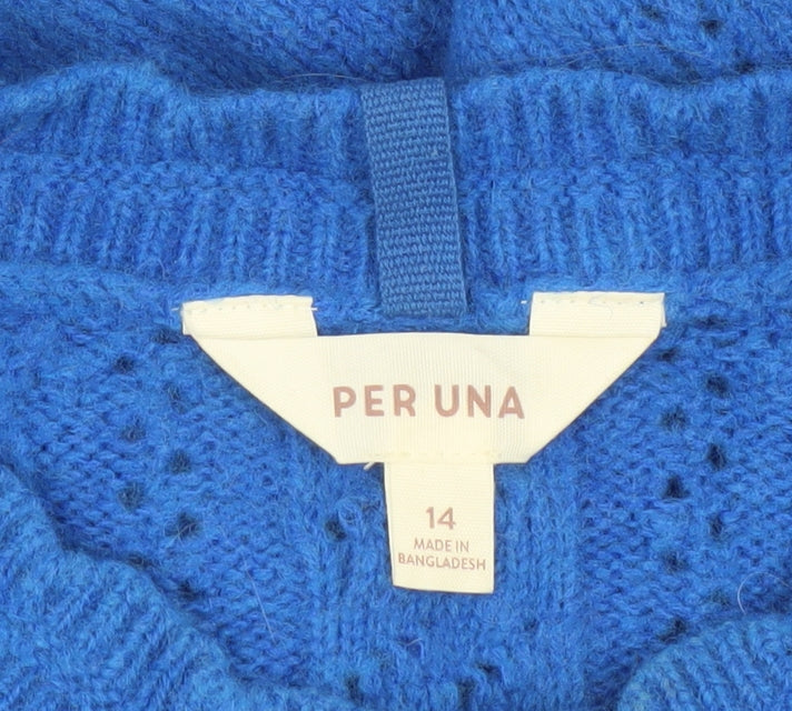 Marks and Spencer Per Una Womens Blue Cable Knit Jumper Size 14