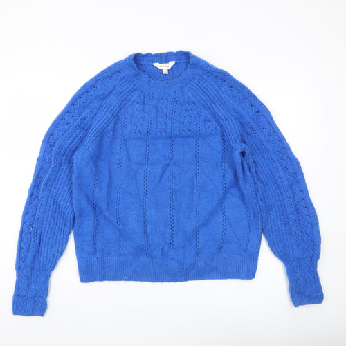 Marks and Spencer Per Una Womens Blue Cable Knit Jumper Size 14