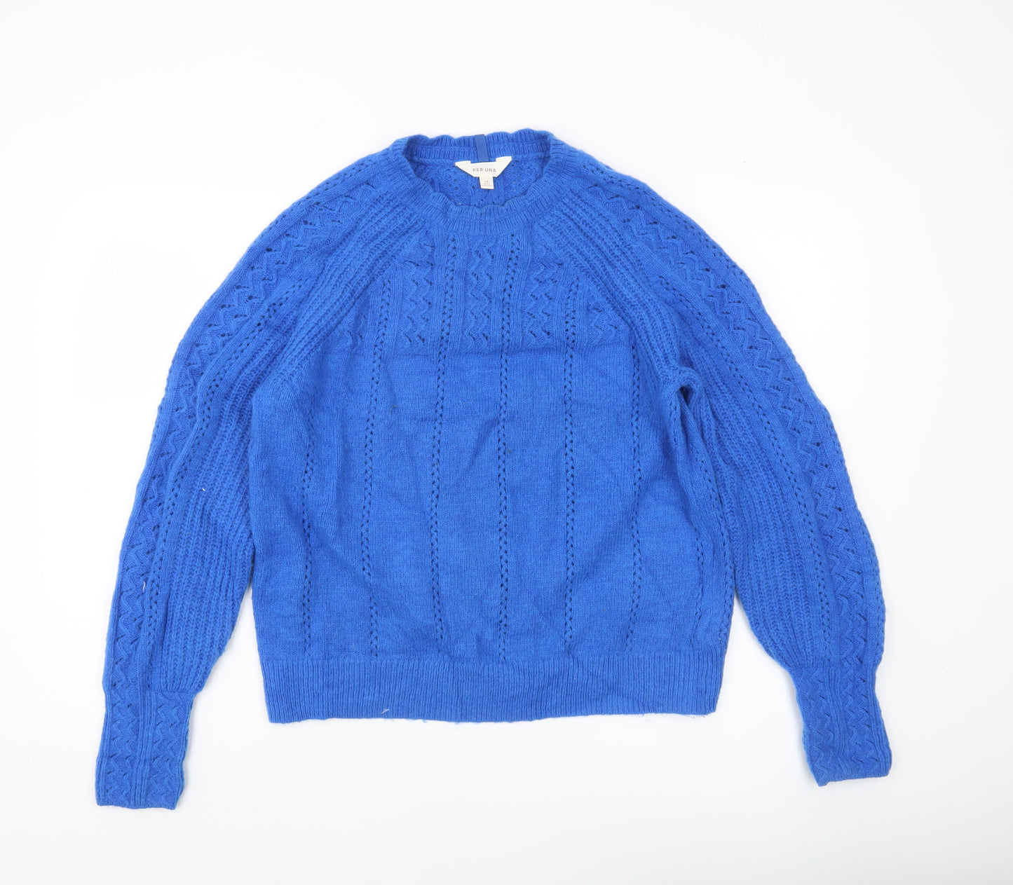 Marks and Spencer Per Una Womens Blue Cable Knit Jumper Size 14