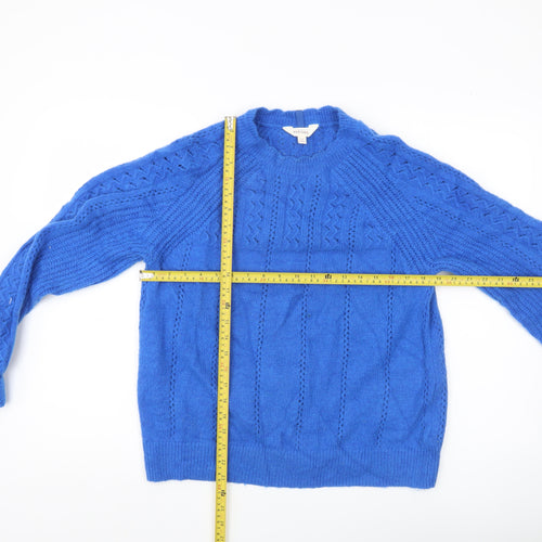 Marks and Spencer Per Una Womens Blue Cable Knit Jumper Size 14