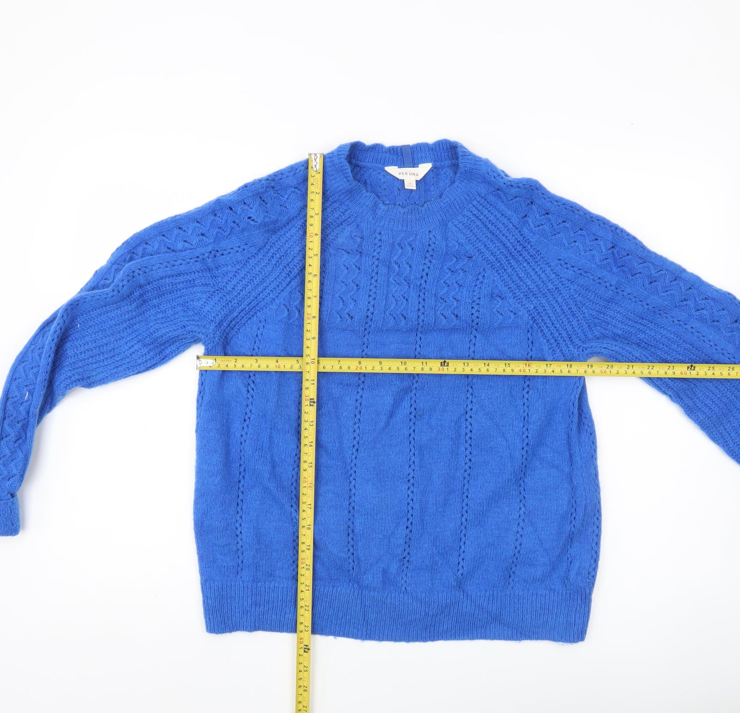 Marks and Spencer Per Una Womens Blue Cable Knit Jumper Size 14