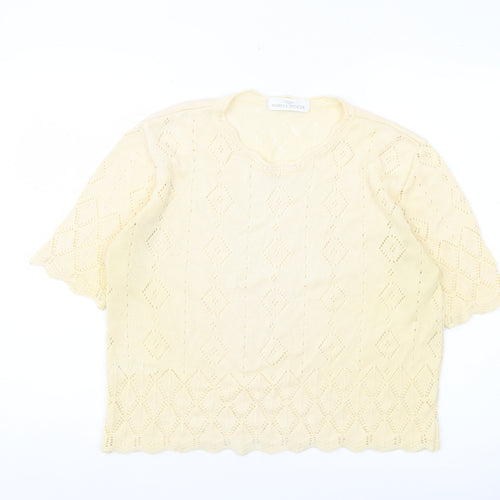 Marks and Spencer Women’s Yellow Knit Open Jumper Size 16 Vintage