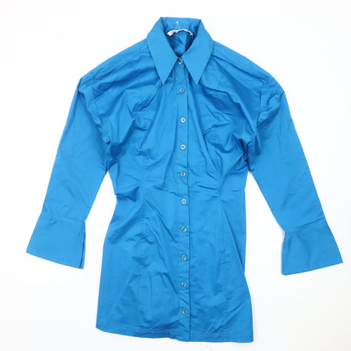 Zara Women’s Blue Shirt Dress Size 14 Collared 3/4 Sleeve Workwear