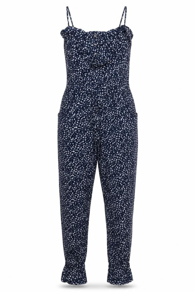 Marks and Spencer Women’s Blue Floral Cotton Sleeveless Jumpsuit UK 8