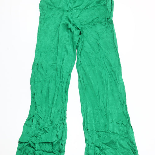 Zara Women’s Green Satin Flared Trousers Size S Viscose Blend