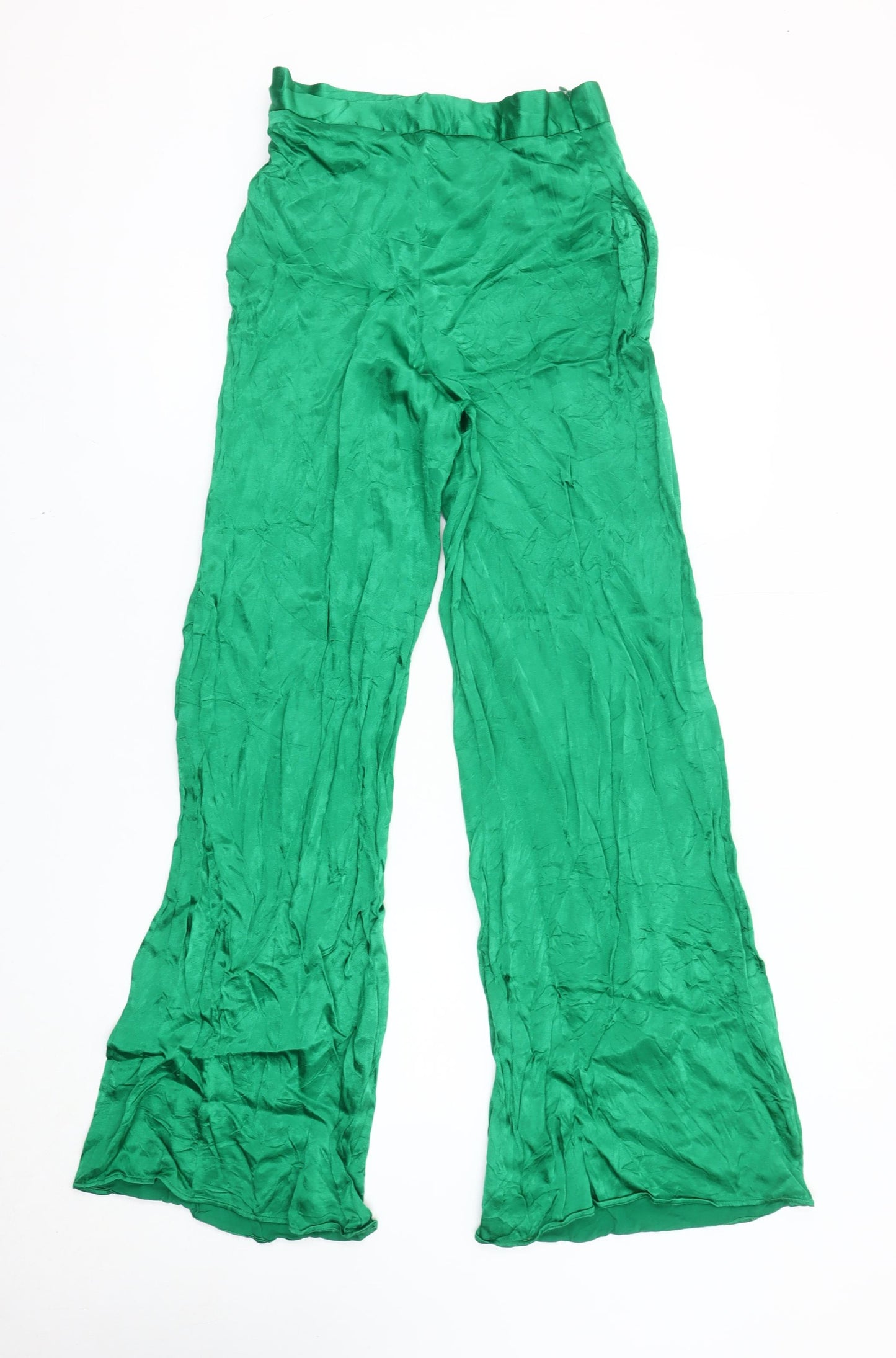 Zara Women’s Green Satin Flared Trousers Size S Viscose Blend