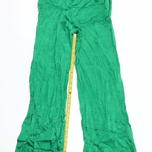Zara Women’s Green Satin Flared Trousers Size S Viscose Blend