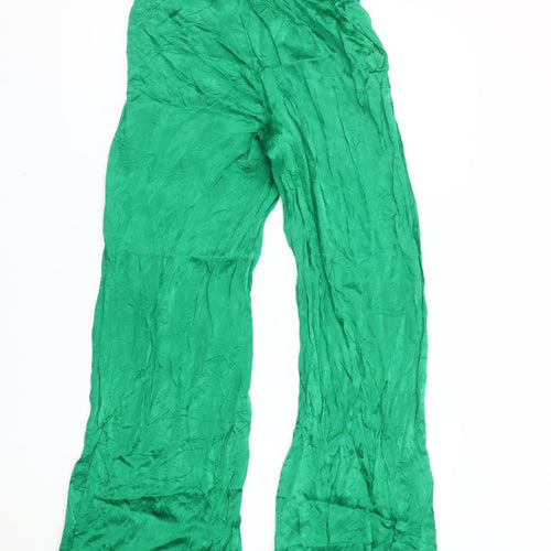 Zara Women’s Green Satin Flared Trousers Size S Viscose Blend